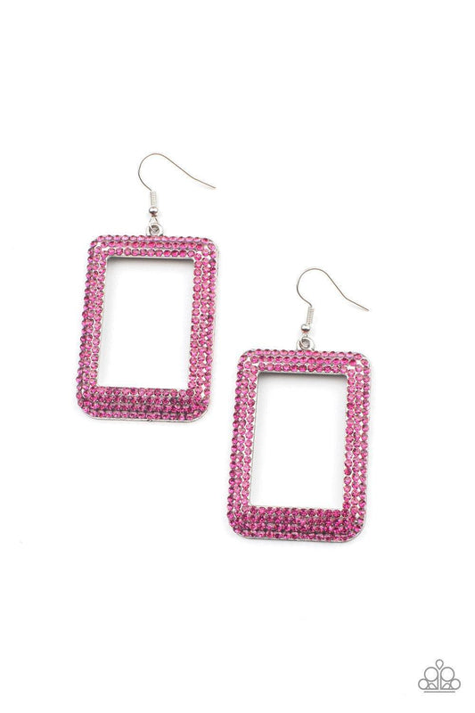 Paparazzi Accessories - World Frame-ous - Pink Earrings - Bling by JessieK