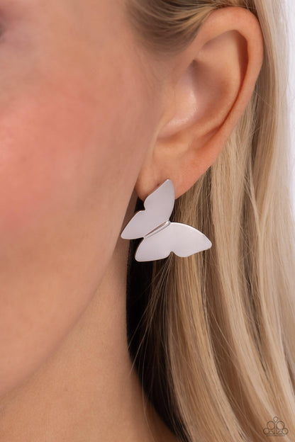 Paparazzi Accessories - Butterfly Beholder - Silver Earrings - Bling by JessieK