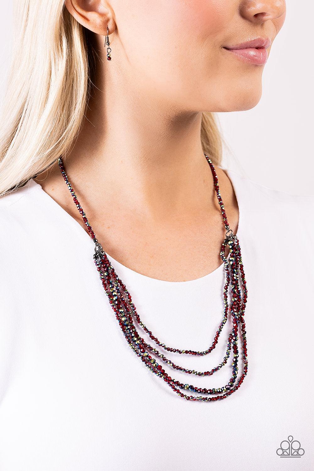 Paparazzi Accessories - Candescent Cascade - Red Necklace - Bling by JessieK