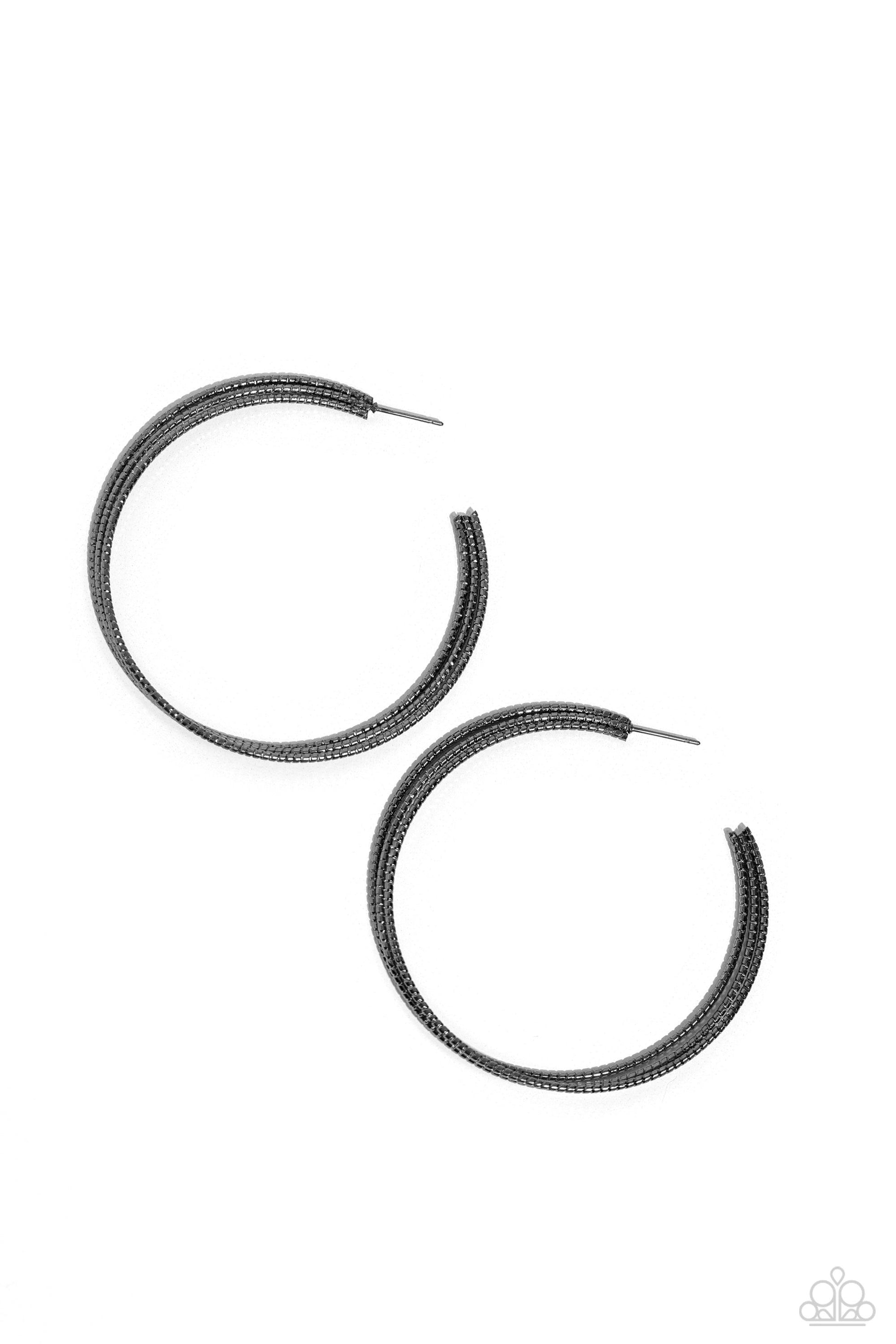 Paparazzi Accessories - Candescent Curves - Black Hoop Earrings - Bling by JessieK