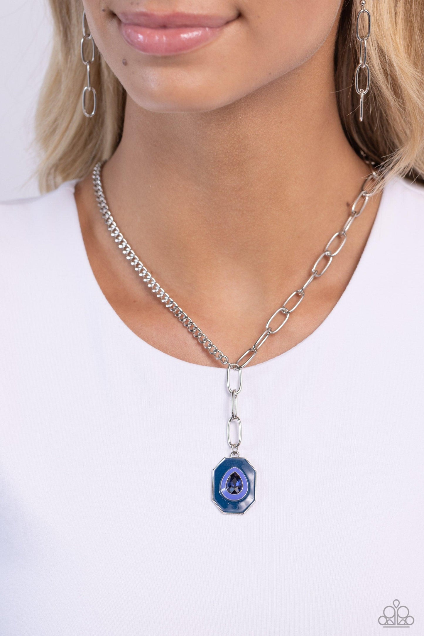 Paparazzi Accessories - Hexagonal Hallmark - Blue Necklace - Bling by JessieK