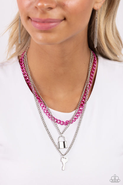 Paparazzi Accessories - Locked Labor - Pink Necklace - Bling by JessieK