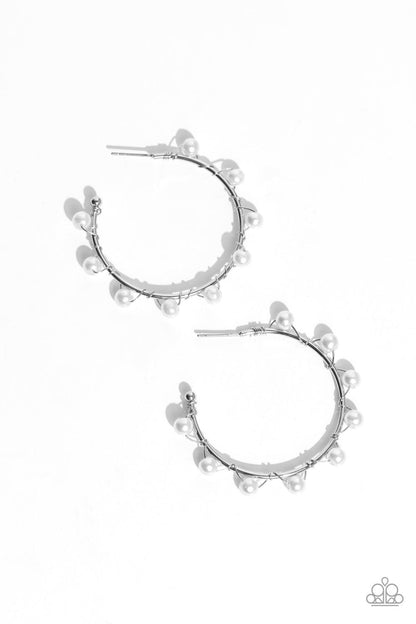 Paparazzi Accessories - Night at the Gala - White Pearl Hoop Earrings - Bling by JessieK