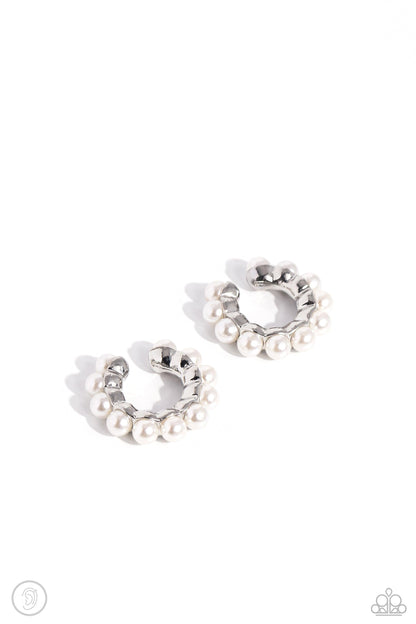 Paparazzi Accessories - Popular Pearls - White Ear-Cuff Earrings - Bling by JessieK